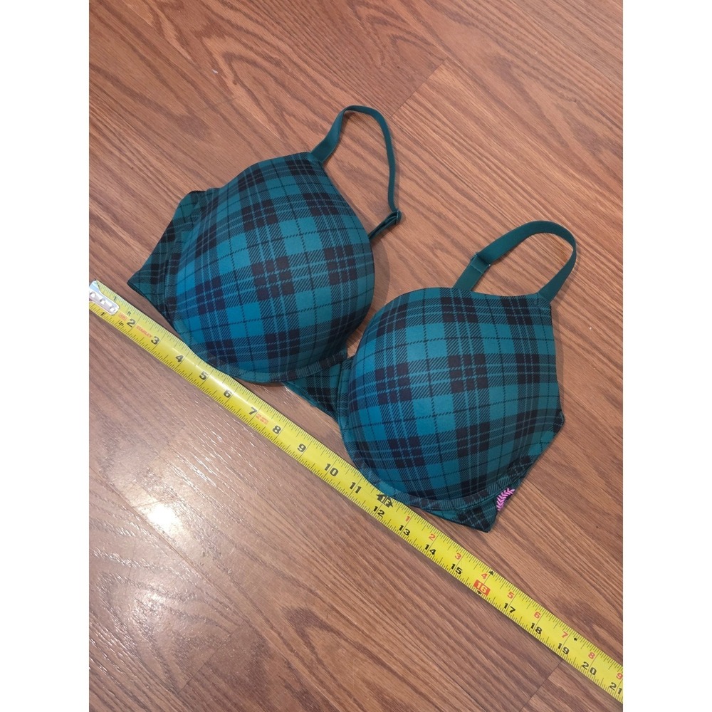 Victorias Secret PINK Wear Everywhere Push Up Bra green Black‎ Plaid Checkered